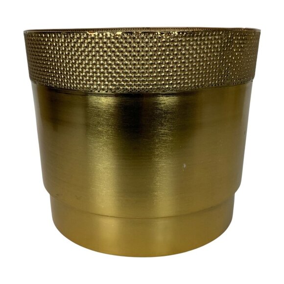 Brushed Gold Metal Waste Basket Or Planter With Woven Textured Top - Picture 2 of 7